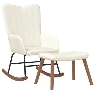 vidaXL Gugalni stol s stolčkom kremno bel žamet