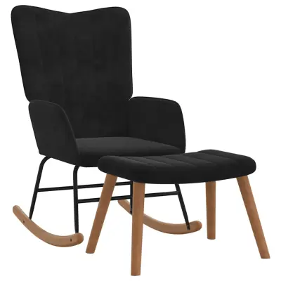 vidaXL Gugalni stol s stolčkom črn žamet