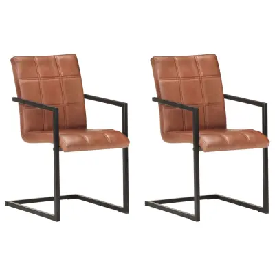 vidaXL Nihajni jedilni stoli 2 kosa rjavo pravo usnje