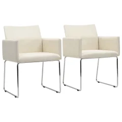 vidaXL Jedilni stoli 2 kosa videz platna belo blago