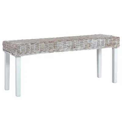 vidaXL Klop 110 cm bel naraven kubu ratan in trden mangov les