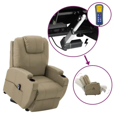 vidaXL Stol s funkcijo vstajanja kapučino umetno usnje