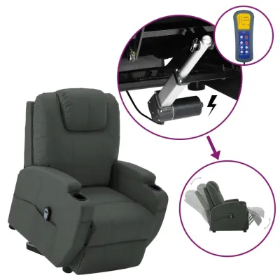 vidaXL Stol s funkcijo vstajanja sivo umetno usnje