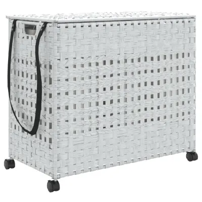 vidaXL Košara za perilo s kolesi bela 66x35x60 cm ratan