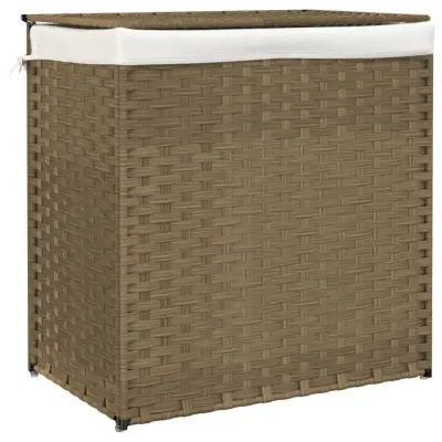 vidaXL Košara za perilo z 2 predelkoma 53x35x57 cm poli ratan