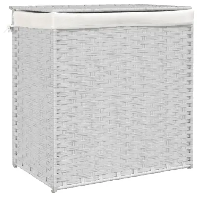 vidaXL Košara za perilo z 2 predelkoma bela 53x35x57 cm poli ratan
