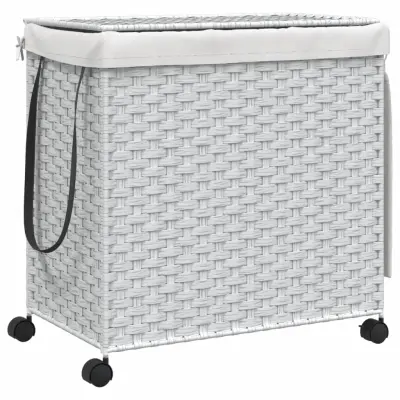 vidaXL Košara za perilo s kolesi bela 60x35x60,5 cm ratan