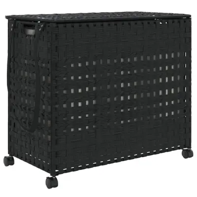 vidaXL Košara za perilo s kolesi črna 66x35x60 cm ratan