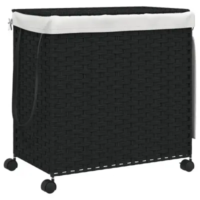 vidaXL Košara za perilo s kolesi črna 60x35x60,5 cm ratan