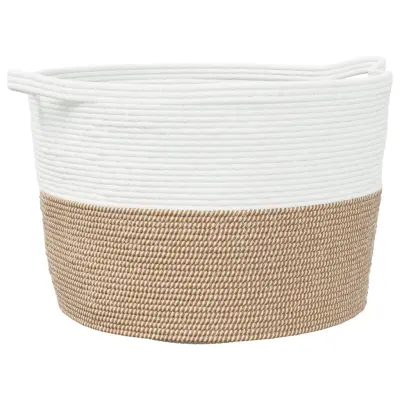 vidaXL Košara za perilo rjava in bela Ø60x36 cm bombaž