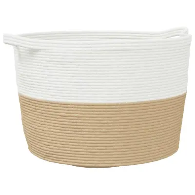 vidaXL Košara za perilo bež in bela Ø60x36 cm bombaž