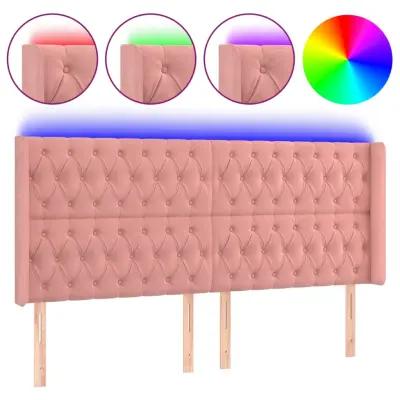 vidaXL LED posteljno vzglavje roza 183x16x118/128 cm žamet