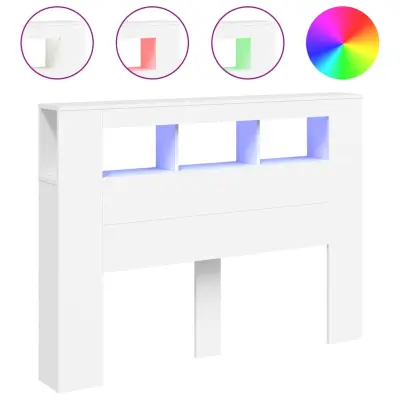 vidaXL LED posteljno vzglavje belo 140x18,5x103,5 cm inženirski les