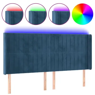 vidaXL LED posteljno vzglavje temno modro 183x16x118/128 cm žamet