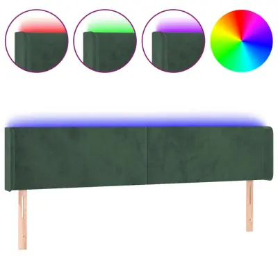 vidaXL LED posteljno vzglavje temno zeleno 183x16x78/88 cm žamet