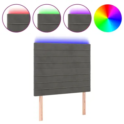 vidaXL LED posteljno vzglavje temno sivo 90x5x118/128 cm žamet