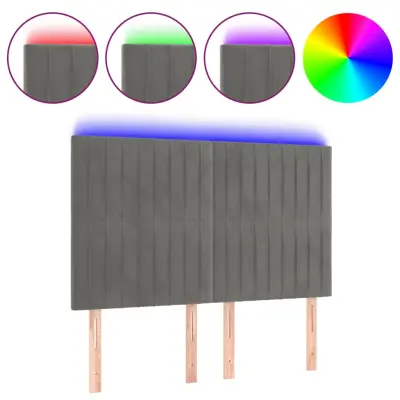 vidaXL LED posteljno vzglavje svetlo sivo 144x5x118/128 cm žamet