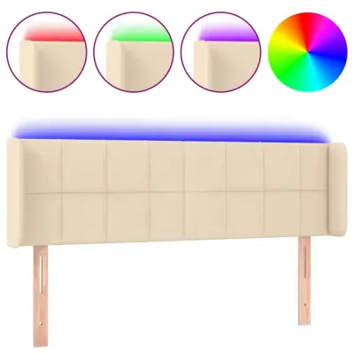 vidaXL LED posteljno vzglavje krem 147x16x78/88 cm blago