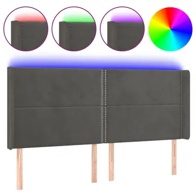 vidaXL LED posteljno vzglavje temno sivo 183x16x118/128 cm žamet