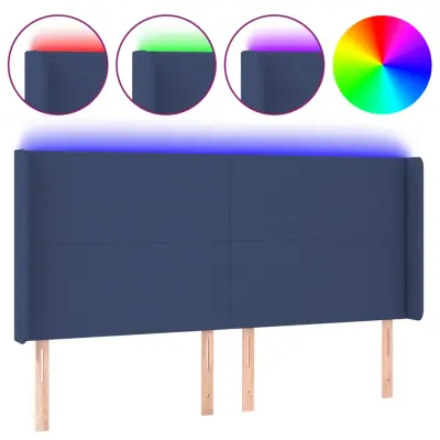 vidaXL LED posteljno vzglavje modro 163x16x118/128 cm blago