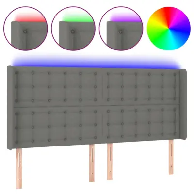vidaXL LED posteljno vzglavje temno sivo 163x16x118/128 cm blago