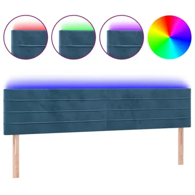vidaXL LED posteljno vzglavje temno modro 200x5x78/88 cm žamet