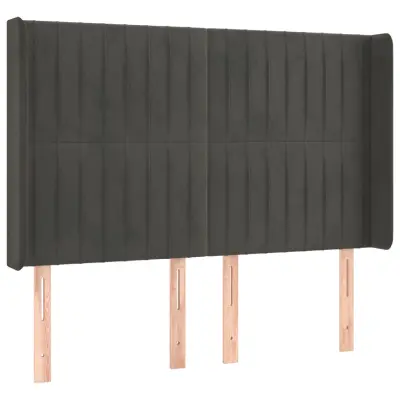 vidaXL Vzglavje z ušesi temno sivo 147x16x118/128 cm žamet