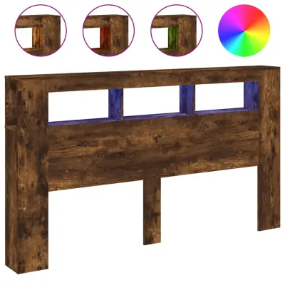 vidaXL LED posteljno vzglavje dimljen hrast 180x18,5x103,5 cm inž. les