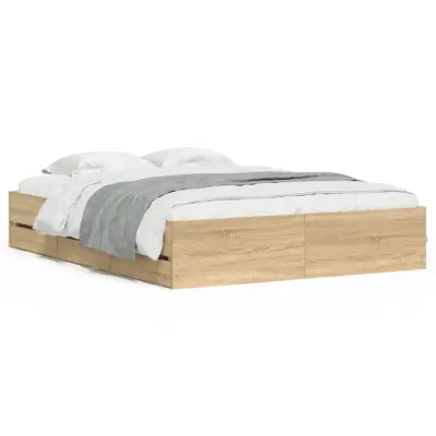 vidaXL Posteljni okvir s predali sonoma hrast 140x190cm inženirski les