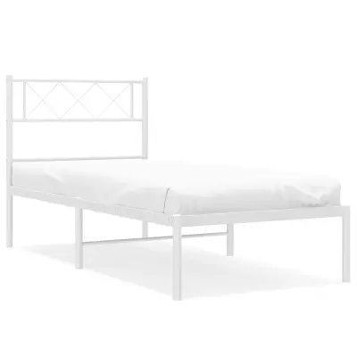 vidaXL Kovinski posteljni okvir z vzglavjem bel 100x190 cm