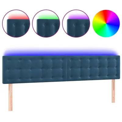 vidaXL LED posteljno vzglavje temno modro 160x5x78/88 cm žamet
