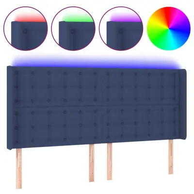 vidaXL LED posteljno vzglavje modro 203x16x118/128 cm blago