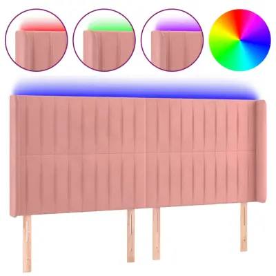vidaXL LED posteljno vzglavje roza 163x16x118/128 cm žamet
