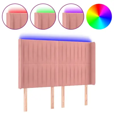 vidaXL LED posteljno vzglavje roza 147x16x118/128 cm žamet