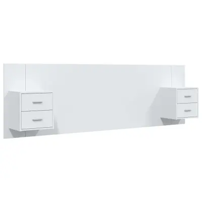 vidaXL Posteljno vzglavje z omaricami bel konstruiran les