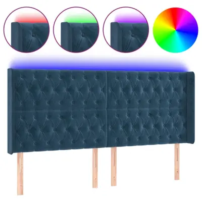 vidaXL LED posteljno vzglavje temno modro 183x16x118/128 cm žamet