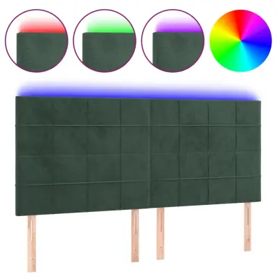 vidaXL LED posteljno vzglavje temno zeleno 160x5x118/128 cm žamet