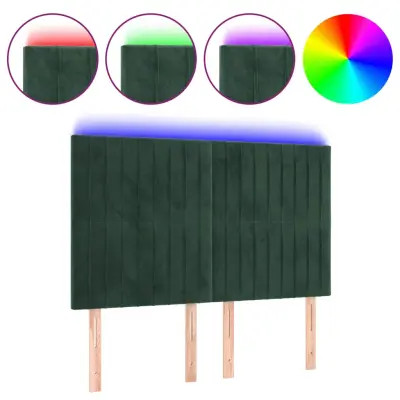 vidaXL LED posteljno vzglavje temno zeleno 144x5x118/128 cm žamet