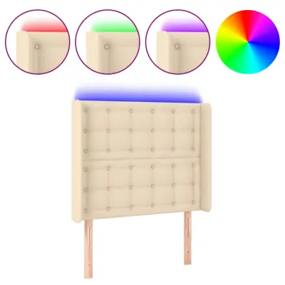 vidaXL LED posteljno vzglavje krem 93x16x118/128 cm blago