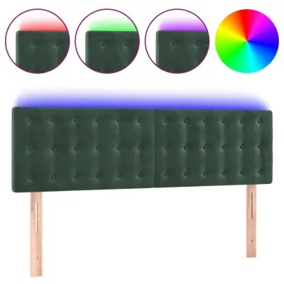 vidaXL LED posteljno vzglavje temno zeleno 144x5x78/88 cm žamet