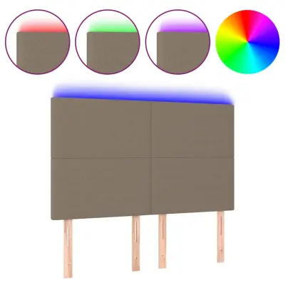vidaXL LED posteljno vzglavje taupe 144x5x118/128 cm blago