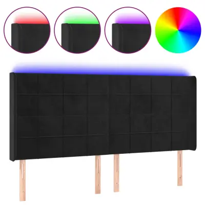 vidaXL LED posteljno vzglavje črno 163x16x118/128 cm žamet