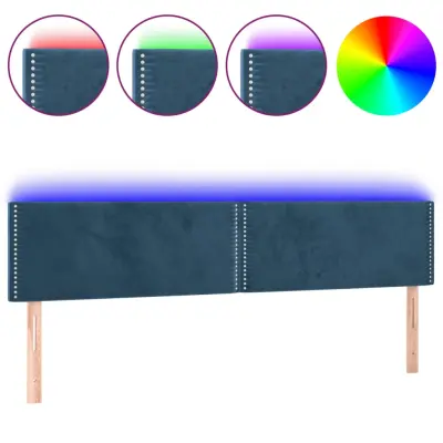 vidaXL LED posteljno vzglavje temno modro 160x5x78/88 cm žamet