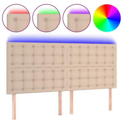 vidaXL LED posteljno vzglavje kapučino 160x5x118/128 cm umetno usnje