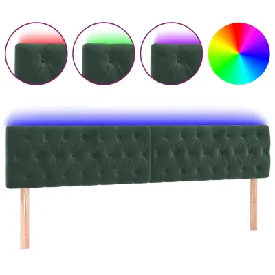 vidaXL LED posteljno vzglavje temno zeleno 200x7x78/88 cm žamet