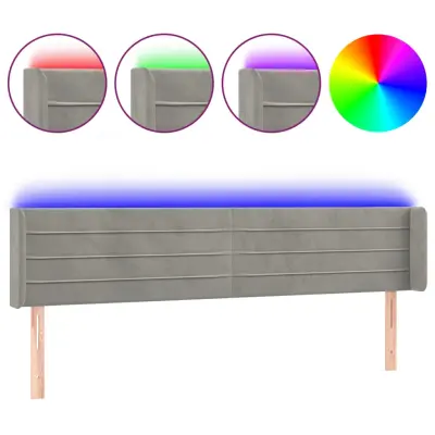 vidaXL LED posteljno vzglavje svetlo sivo 163x16x78/88 cm žamet