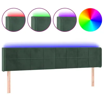 vidaXL LED posteljno vzglavje temno zeleno 183x16x78/88 cm žamet