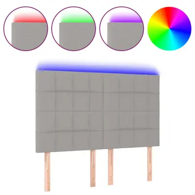 vidaXL LED posteljno vzglavje svetlo sivo 144x5x118/128 cm blago