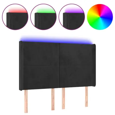 vidaXL LED posteljno vzglavje črno 147x16x118/128 cm žamet
