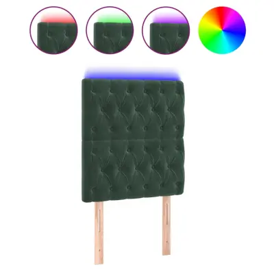 vidaXL LED posteljno vzglavje temno zeleno 80x7x118/128 cm žamet